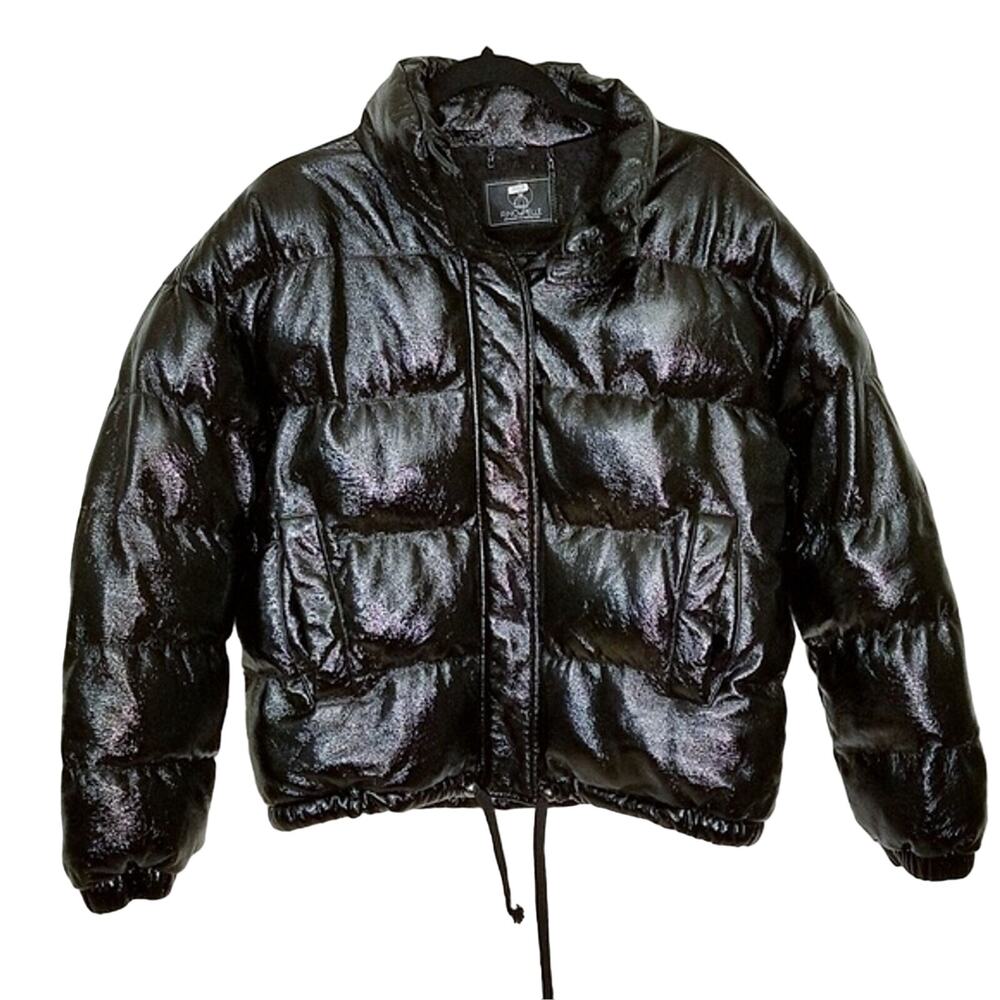 Rino & Pelle Black Crepe Irsa Puffer Jacket Size 8 or Med FLAW